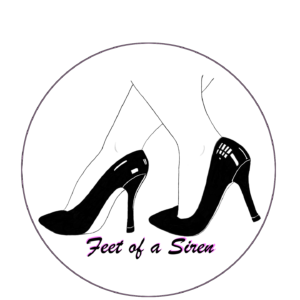 Drawing of a pair of feet in black classic pumps (heels).