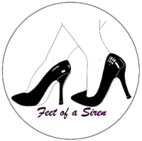 Drawing of a pair of feet in black classic pumps (heels).